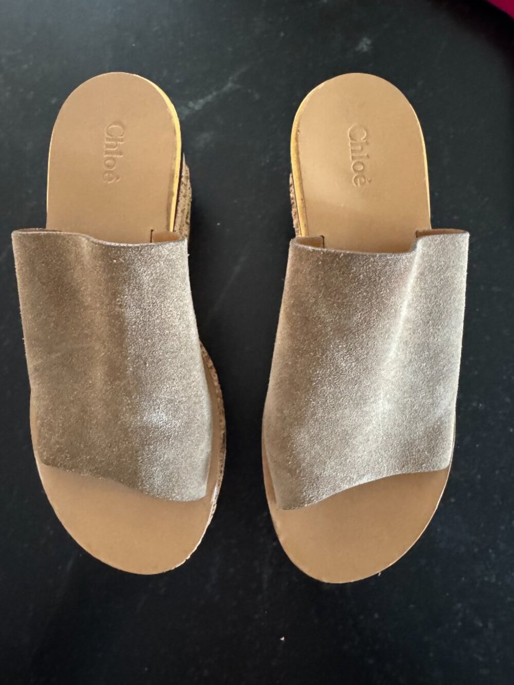 Chloe Camille Suede Wedge Slide Sandal in Dark Griege / Taupe size 8/38 - Picture 2 of 9